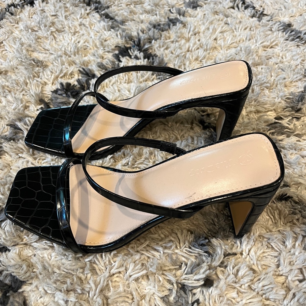 The Drop Women's Avery Square Toe Two Strap High Heeled Sandal